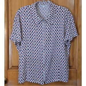 清心草 Shirt Women's Medium Chinese Full Zip Retro Style Geometric Modern Cotton